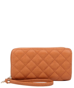 Quilted Double Zip Around Wallet Wristlet QW0012 TAN